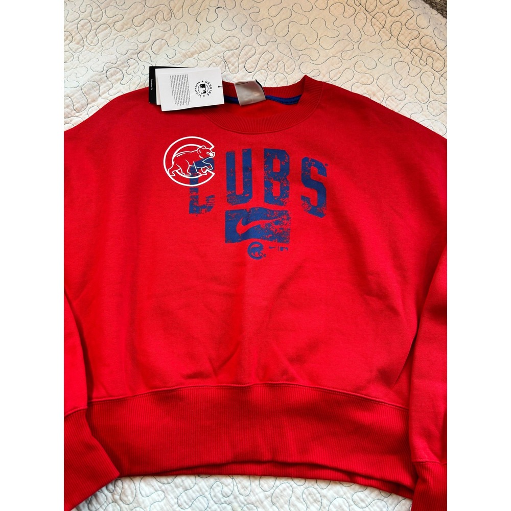 Nike Chicago Cubs Womens Red Crew Neck Cropped Sweatshirt Size S - Picture 4 of 6